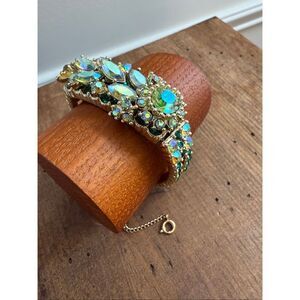 Vintage Juliana DeLizza & Elster Blue Green Aurora Borealis Rhinestone Gold Tone